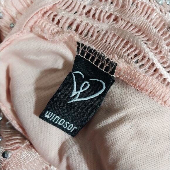 NWOT! WINDSOR! PEACHY PINK ULTRA STRETCH JEWELED, SHIMMERING DRESS! SZ L - Picture 9 of 11